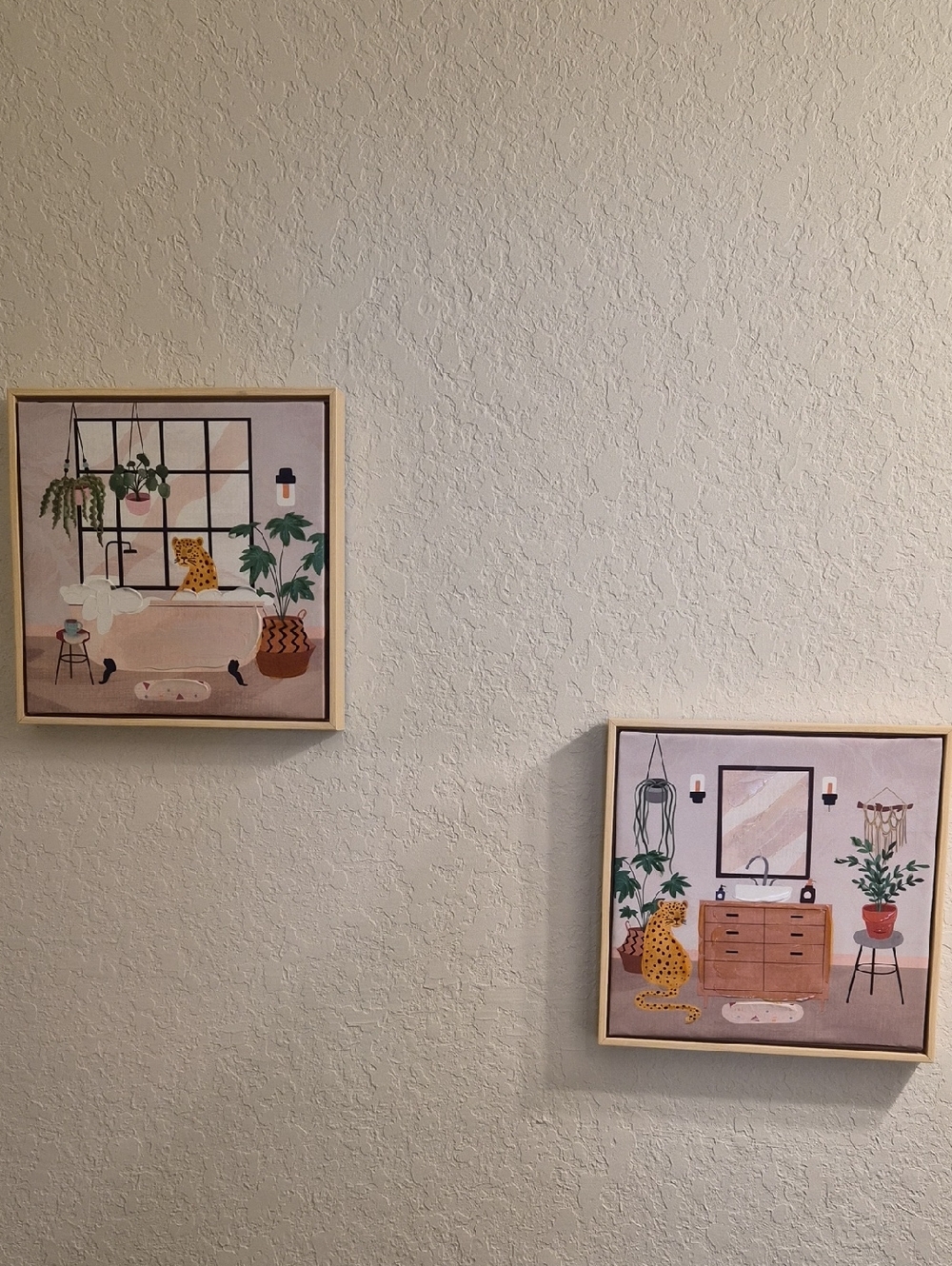 Set of 2 Framed Wall Art Prints - Leopard & Indoor Plants Neutrals 13 X 13